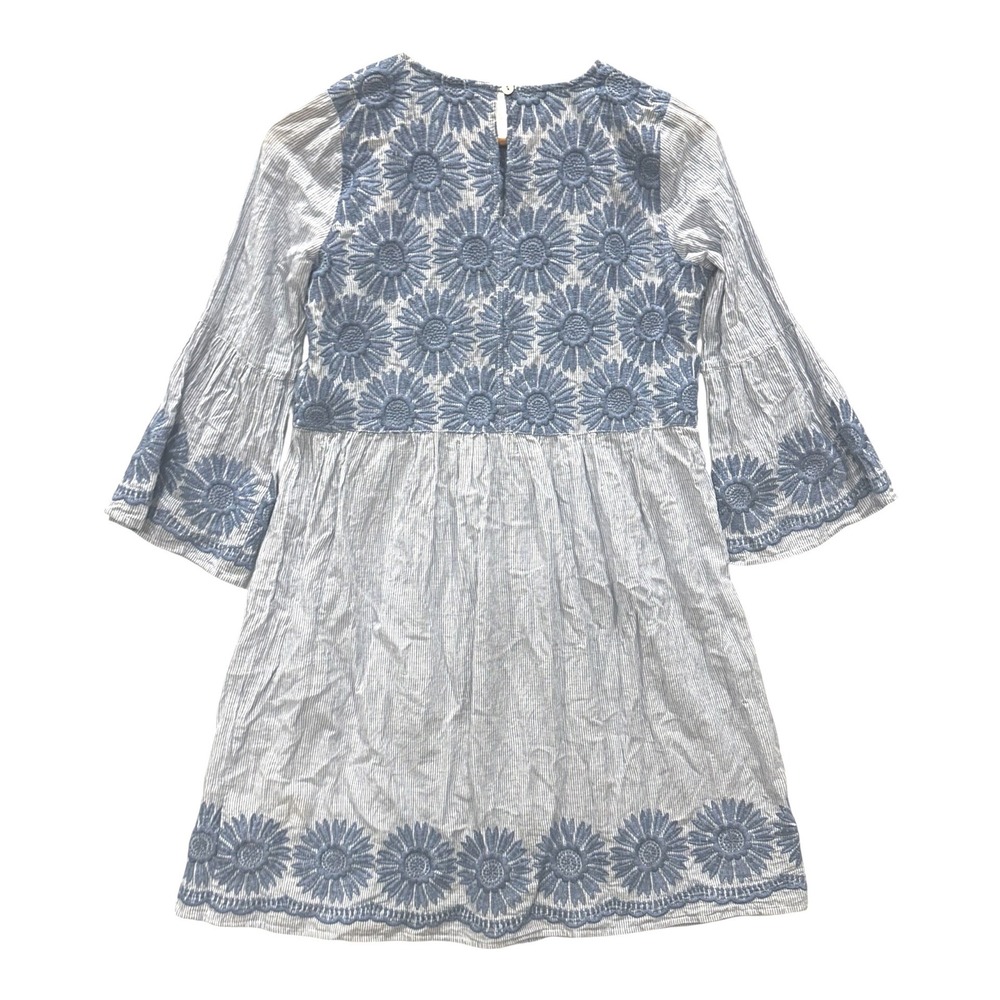 Ivy Jane Womens Blue White Striped Floral Embroidered Bell Sleeve Mini Dress S